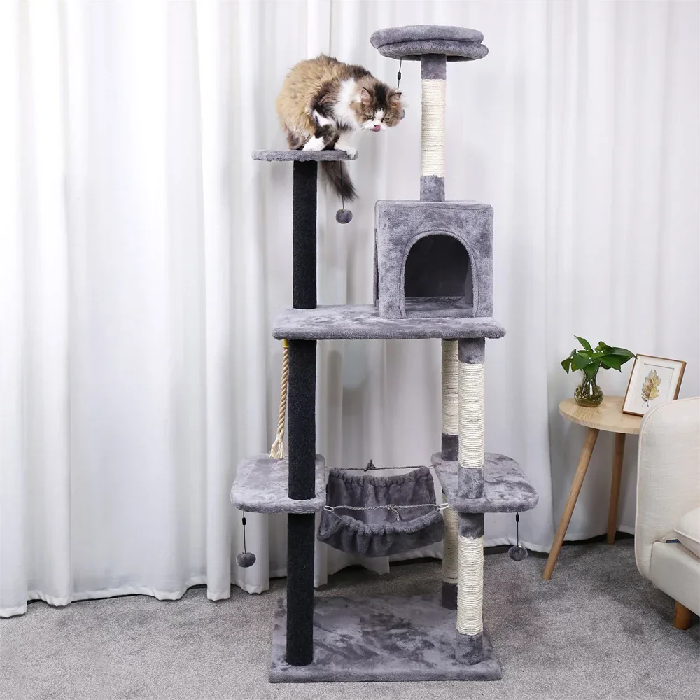 Arbre à chat moderne avec hamac et cabine – Image 5